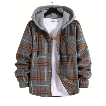 チェック柄フード付きカラーブロックジャケットsfde263